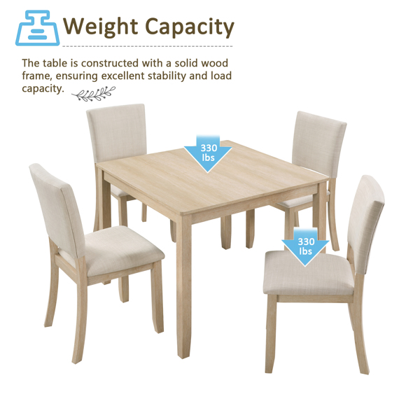 Modern 4 Person Dining Table Set with 4 Chairs, Dining Table Set for 4 People, 5-piece Wooden Dining Table Set for Living Room, Kitchen and Dining Room, Liaght Oak + Beige -24