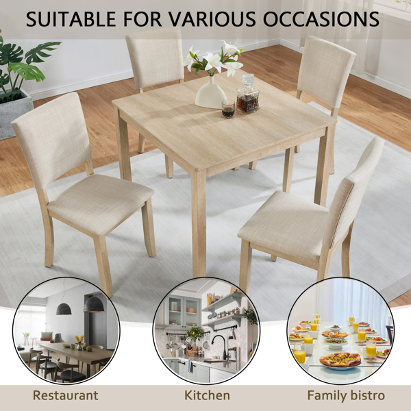 Modern 4 Person Dining Table Set with 4 Chairs, Dining Table Set for 4 People, 5-piece Wooden Dining Table Set for Living Room, Kitchen and Dining Room, Liaght Oak + Beige -26