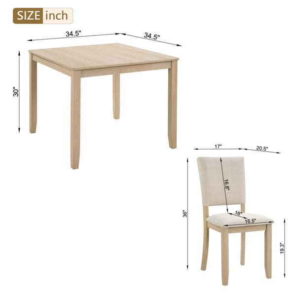 Modern 4 Person Dining Table Set with 4 Chairs, Dining Table Set for 4 People, 5-piece Wooden Dining Table Set for Living Room, Kitchen and Dining Room, Liaght Oak + Beige -15