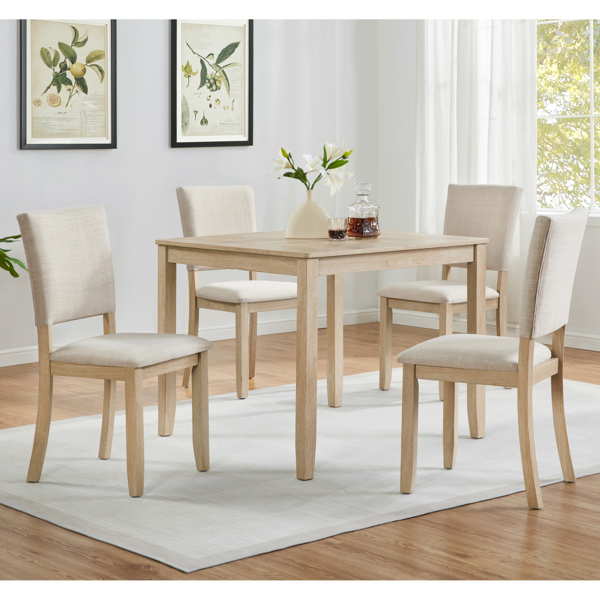Modern 4 Person Dining Table Set with 4 Chairs, Dining Table Set for 4 People, 5-piece Wooden Dining Table Set for Living Room, Kitchen and Dining Room, Liaght Oak + Beige -23