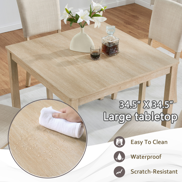 Modern 4 Person Dining Table Set with 4 Chairs, Dining Table Set for 4 People, 5-piece Wooden Dining Table Set for Living Room, Kitchen and Dining Room, Liaght Oak + Beige -18