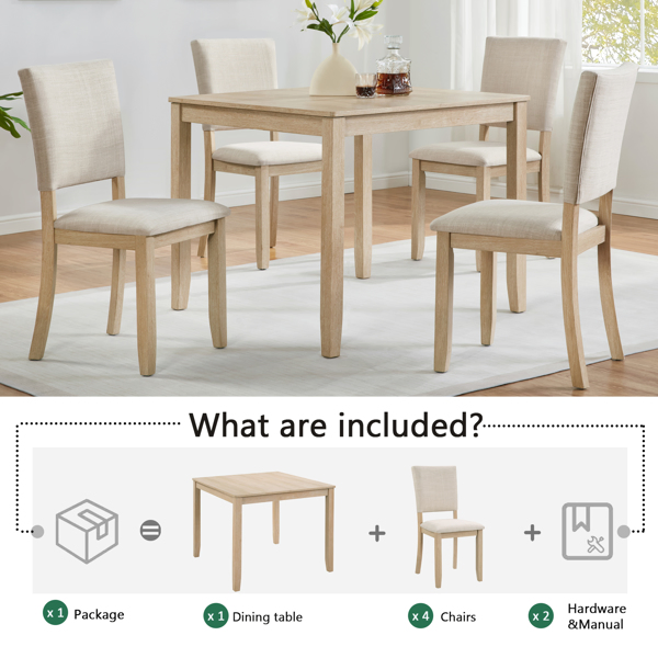 Modern 4 Person Dining Table Set with 4 Chairs, Dining Table Set for 4 People, 5-piece Wooden Dining Table Set for Living Room, Kitchen and Dining Room, Liaght Oak + Beige -20
