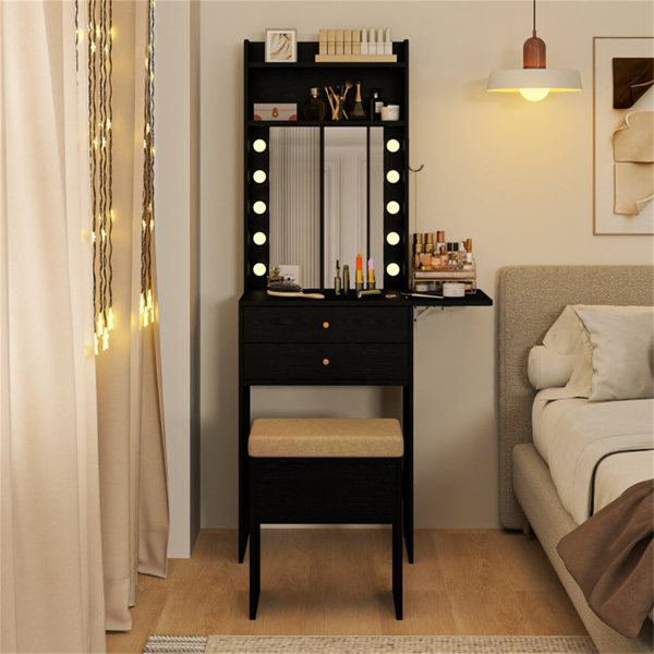 3-Color LED Lighted Vanity Desk with Charging Station - Foldable Makeup Table & Cushioned Stool Set-14