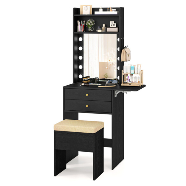3-Color LED Lighted Vanity Desk with Charging Station - Foldable Makeup Table & Cushioned Stool Set-12