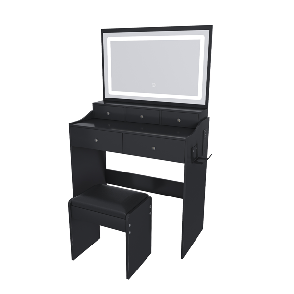 New Large Mirror Vanity Desk for Bed room , Modern Makeup Vanity Set with Power Outlet and Hair dryer holder, 5 Drawers , 3 Lighting Color Adjustable Dressing Table for Bedroom, Black Color-15